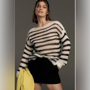 NEW Anthropologie Maeve Black and White Striped Knit Long Sleeve Sweater Size XS